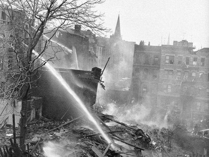 The plane struck a church as it fell.