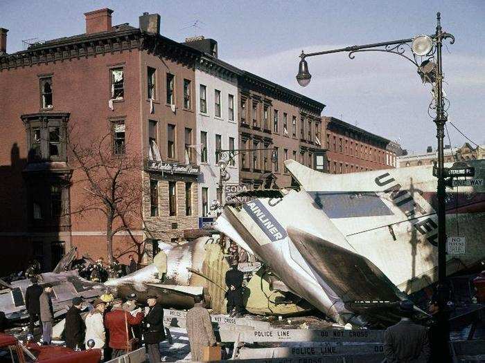 Part of the United Airlines jet, plus debris, took over the intersection of Seventh Avenue and Sterling Place.