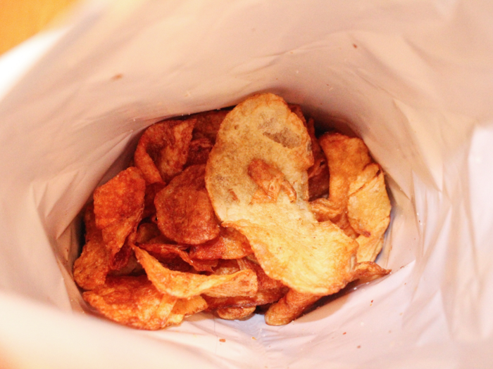 When I cracked open the bag, the smell of salt and potatoes immediately wafted from the bag. The chips were surprisingly well-sized and the amount inside the bag was generous.