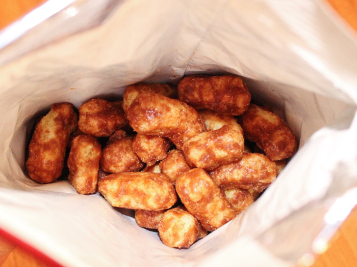 Coated in a sticky coating of what tasted more like caramel than cinnamon and brown sugar, these snacks had a satisfying crunch to them.