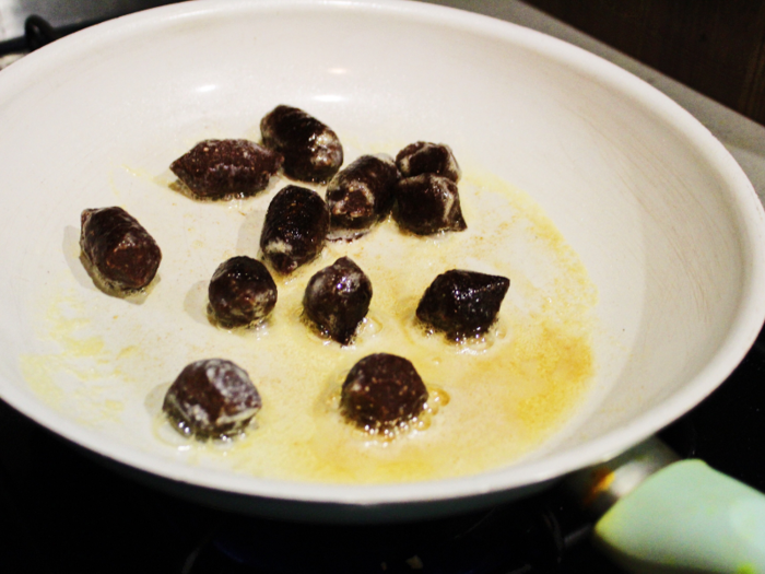 The chocolate-flavored gnocchi was easy to prepare with a little butter and smelled heavenly in the pan.