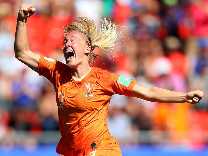 Stefanie Van der Gragt of the Netherlands celebrates after scoring during her team