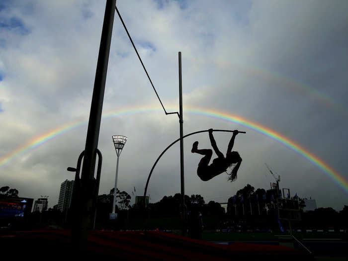 A competitor vaults in the women