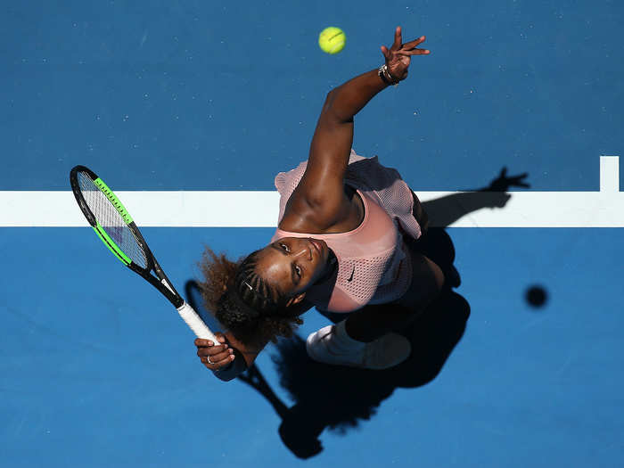 Serena Williams serves the ball during the 2019 Hopman Cup at RAC Arena.