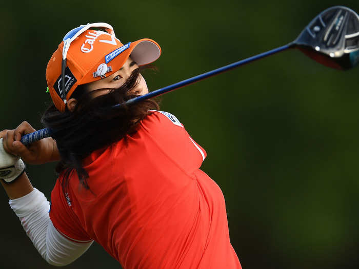 Haruka Amamoto hits a tee shot during the second round of the U.S. Women