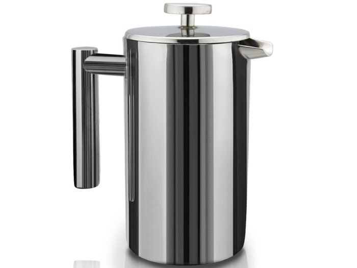 A stainless steel French Press