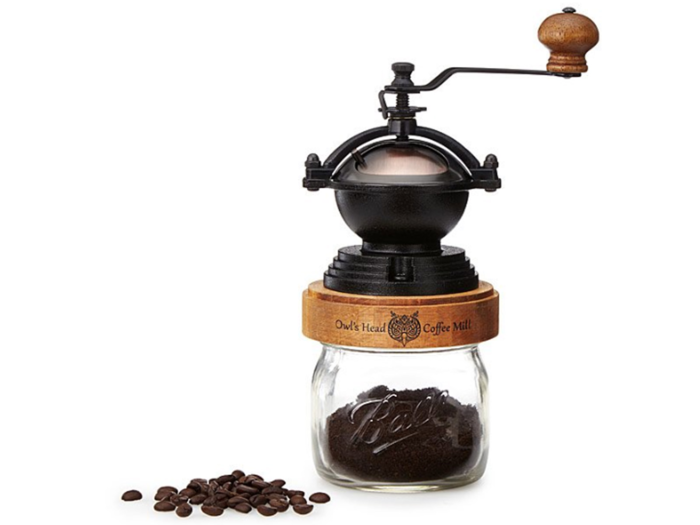 A manual burr grinder that screws onto Ball Jars