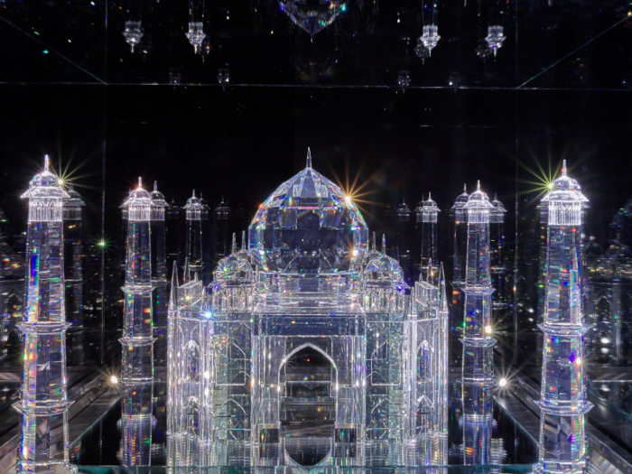 Within what is known as the "Chamber of Wonders," internationally renowned artists, designers, and architects exhibit their own crystal artwork. Pictured below is FAMOS, in which four architectural landmarks are reinterpreted using crystals.