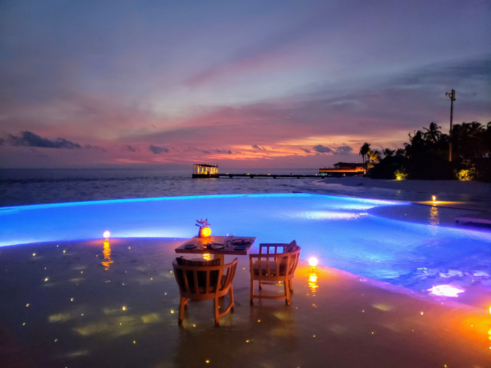 At night, the resort transformed various spots throughout the island into romantic experiences, like candle-lit beach or poolside dinners.