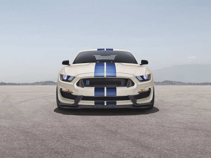 A "Wimbledon White" paint job defines the package, with "Guardsman Blue side and over-the-top race stripes," Ford said.