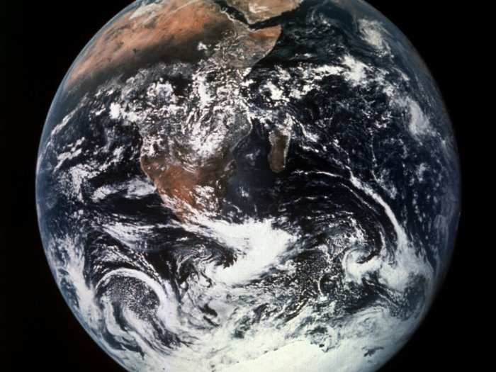 The astronauts took a photo of earth from the spacecraft.