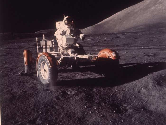 Cernan drove the Lunar Roving Vehicle around the landing site.