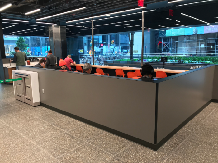 There was a large seating area in this location with a few tables for customers to sit and sip their coffee or enjoy their lunch, as well as a counter and chairs along the window. This area seemed large in comparison to the rest of the store.