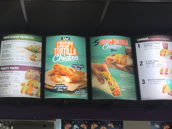 I learned after walking into the restaurant that Taco Bell chicken also is available as part of a box or in a taco.