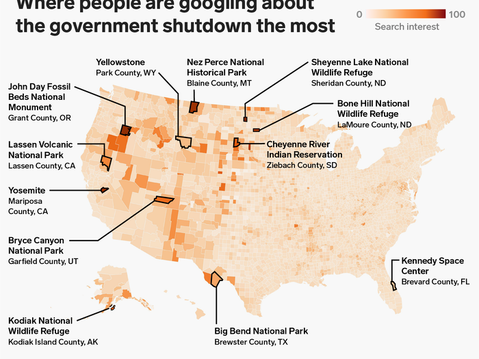 The government shutdown that started in December 2018 lasted a record-breaking 35 days until January 25. Here are the top places where people were googling about it: