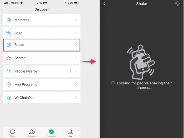 On a lighter note, I wanted to highlight "Shake," a quirky WeChat feature which helps you find new friends by matching you with somebody, anywhere in the world, who is shaking their phone at the exact same time that you are.