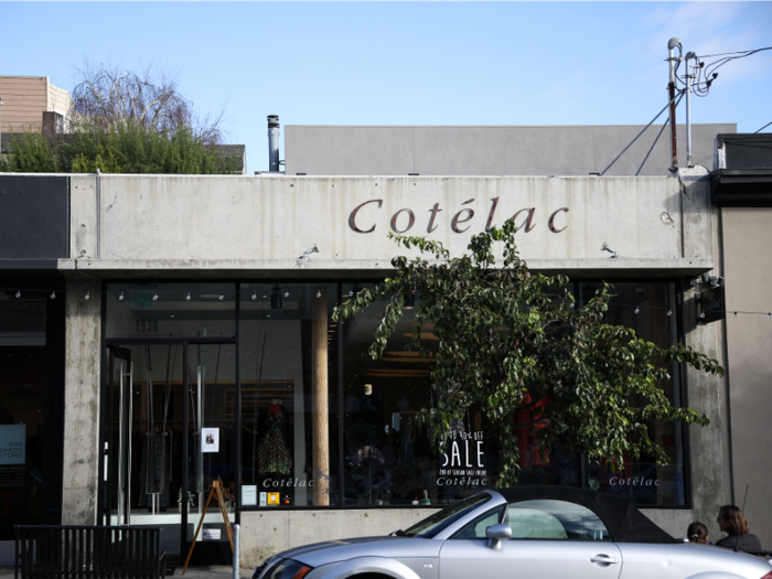 A store called Cotelac was chock-full of funky eccentric bursts of colors and fabrics. A pair of wool-looking yellow socks with glittery gold heels cost $40. A measly-looking, sheer black knee-length dress was priced at $410. A cerulean blue scarf? $155.