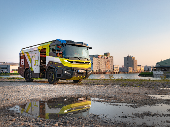 Rosenbauer also claims the truck has good driving dynamics because of its balanced weight distribution and low center of gravity. And with front-wheel steering that has a large turning circle, the vehicle can be moved sideways and around cramped areas.