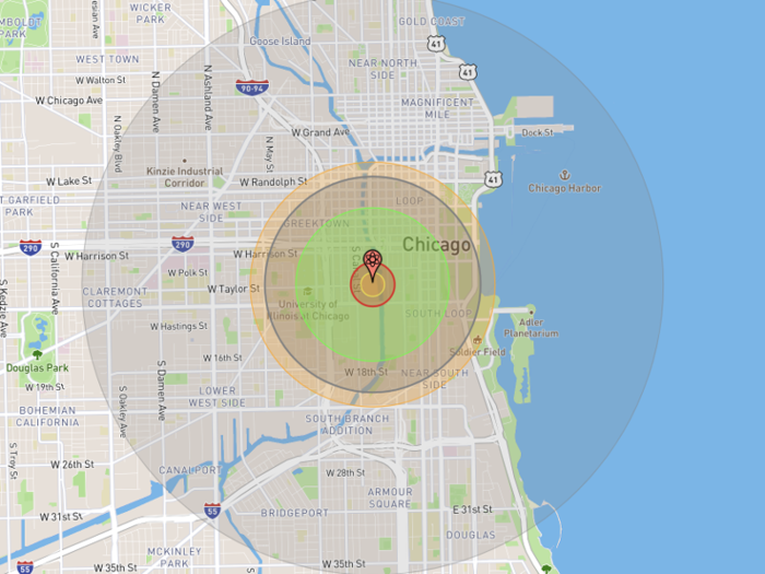 People at the University of Chicago and Willis Tower would be exposed to severe doses of radiation under this simulation, which is based on an explosion above the South Loop neighborhood.