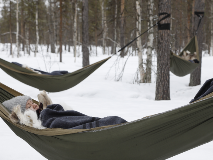 Guests are then introduced to their hammocks ...