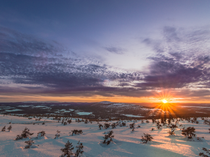 Located above the Arctic Circle, Lapland experiences days of complete darkness in the winter and days when the sun doesn