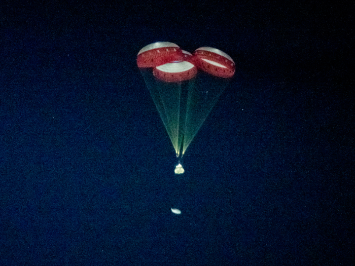 The capsule deployed its parachutes over NASA