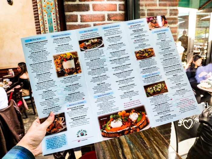 The laminated breakfast menu was a wonderland of glamorous breakfast concoctions, like lox breakfast pizza, avocado toast, and bread puddings.