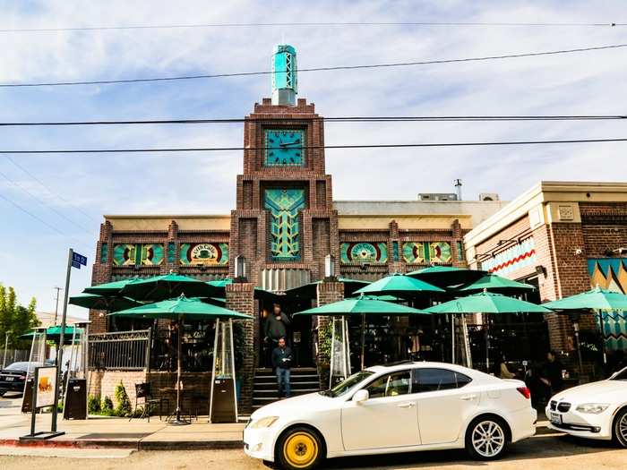 The exterior of the restaurant was stunningly glamorous, with art-deco tiles and a rotating sign.