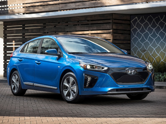 Hyundai Ioniq Electric. This modest entrant starts at $30,000 but can rise to $37,000. Range is 124 miles.