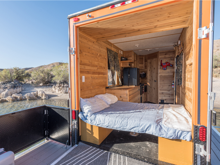 The interior is adorned in cedar wood.