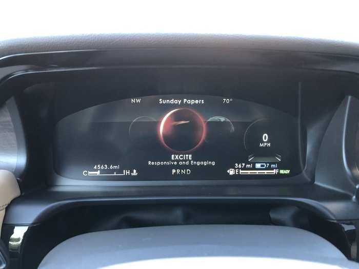 Drive modes are artfully indicated with animations, sort of like performance GIFs. The drive modes are "Normal," "Conserve," "Excite," "Slippery" and "Deep Conditions." In LA, I used four of the five. I guess if I