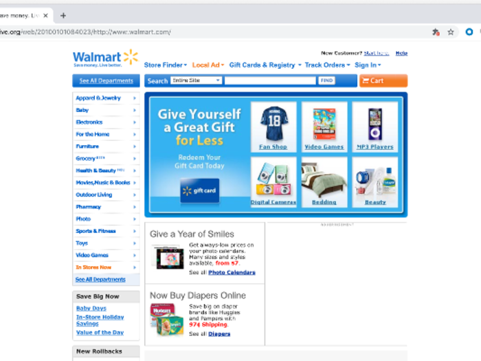 Walmart had a surprisingly simple and easy to navigate website by 2010 standards.