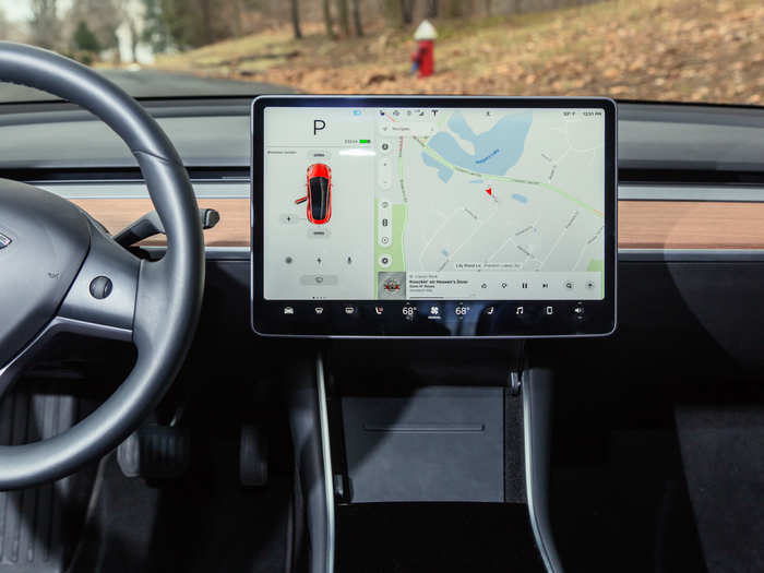 Nearly all vehicle controls are accessed via the touchscreen, from climate to audio to the Autopilot semi-self-driving feature. The left-hand third of the screen takes the place of a traditional instrument cluster.