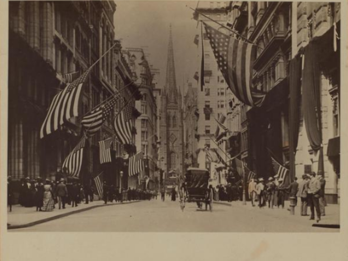 The view of the iconic church spire from nearby Wall Street has remained unchanged.