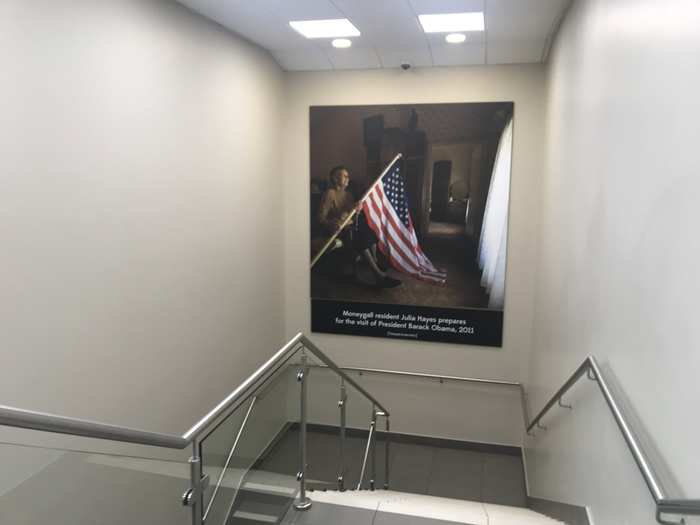 And the stairs shows a large image of a Moneygall woman preparing for Obama