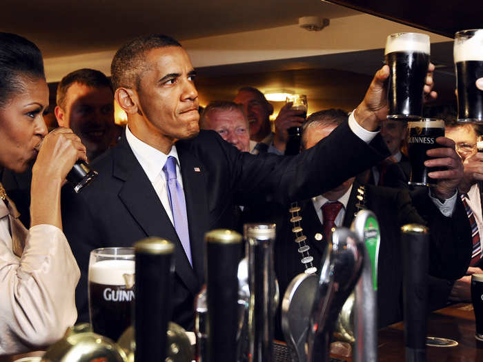 Obama then visited a pub in the town, where he and his wife Michelle famously had pints of Guinness and he said: "I feel even more at home after that pint that I had."