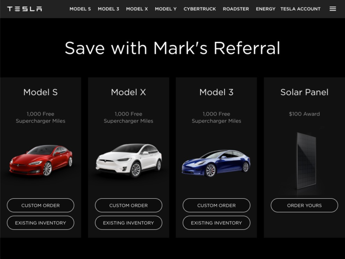 That included a referral link, which would give me a chance to win a Model Y SUV or Roadster sports car if anyone used the link to buy a currently-available Tesla vehicle or solar panels.