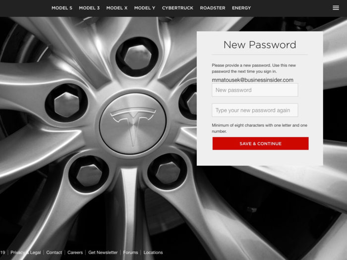 The email contained a link to create an account on Tesla