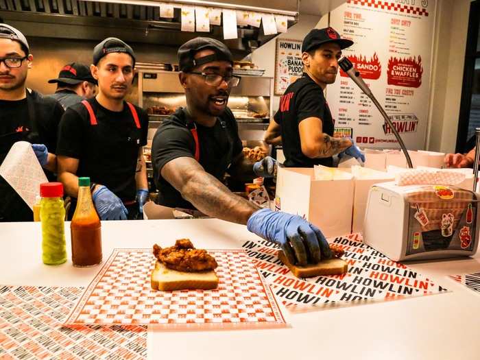 The guys in the kitchen started me out with a complimentary piece of mild chicken as well as toast, pickles, and comeback sauce.