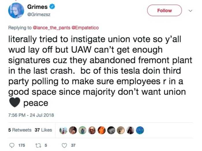 Grimes defended Musk several times throughout the spring and summer on Twitter, at one point saying that he didn