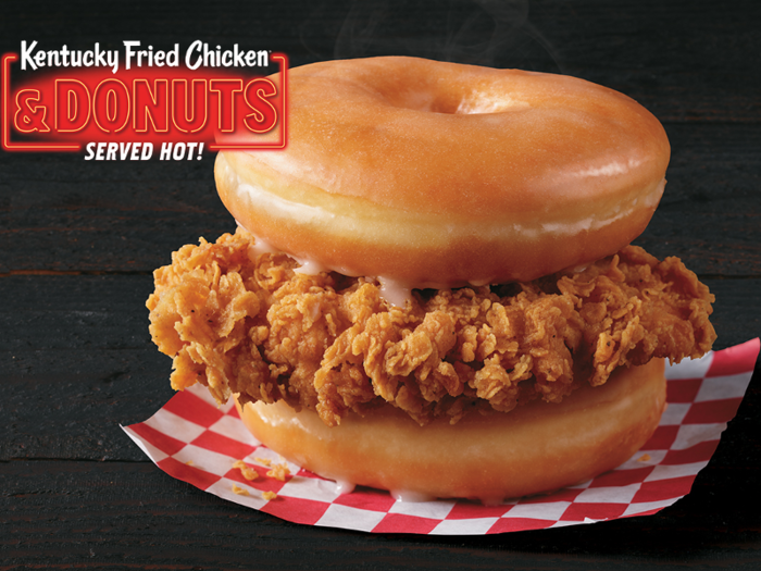 KFC is getting in on the sweet and savory mashup as well. This is a piece of boneless fried chicken sandwiched between two glazed doughnuts. According to a Business Insider reviewer sampling the creation in September, it