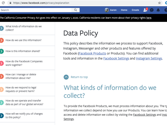 The law also requires that businesses tell users what information is being collected about them, ranging from their name and contact information to their browsing history.