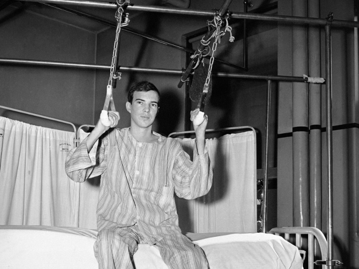 But the recovery process for some took months or years. In May 1943, eight people were still recovering in the hospital. Clifford Johnson, who tried to save his date, had $50,000 worth of skin grafts and transfusions. This photo shows him exercising in September 1943, about 10 months after the fire.