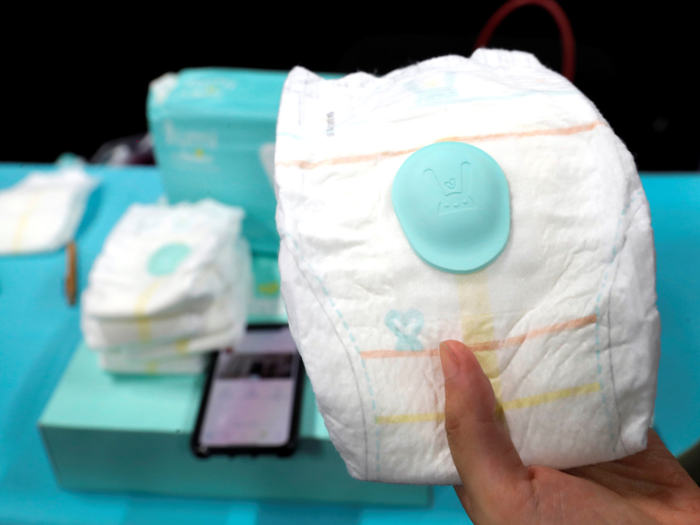 Lumi by Pampers displayed its diaper that comes with an activity sensor. The Bluetooth system lets you monitor your baby