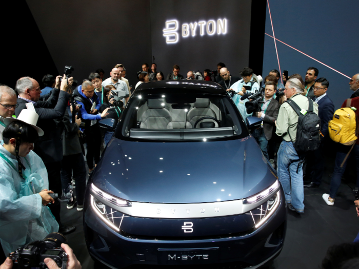 Byton showed its all-electric M-Byte SUV, which features a 48-inch display inside and is coming to the US in 2021.