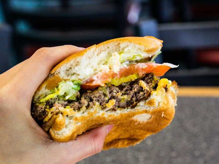 An outer layer of crisp gave way to a tender patty that oozed with meaty juice.