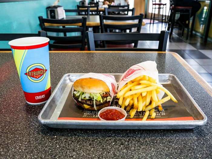 Finally, my meal arrived: an original Fatburger with all the fixings, a side of fries, and a cup of lemonade. Before tax, the total cost of my meal was $10.50.