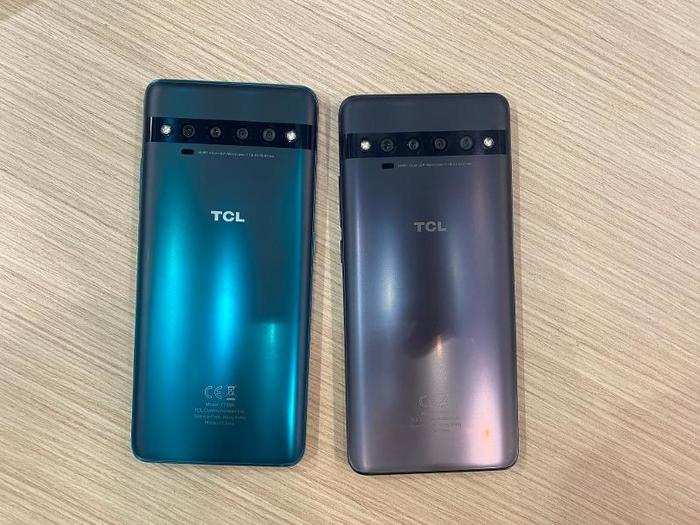 TCL was showing the 10 Pro in two main colors: blue and gray.