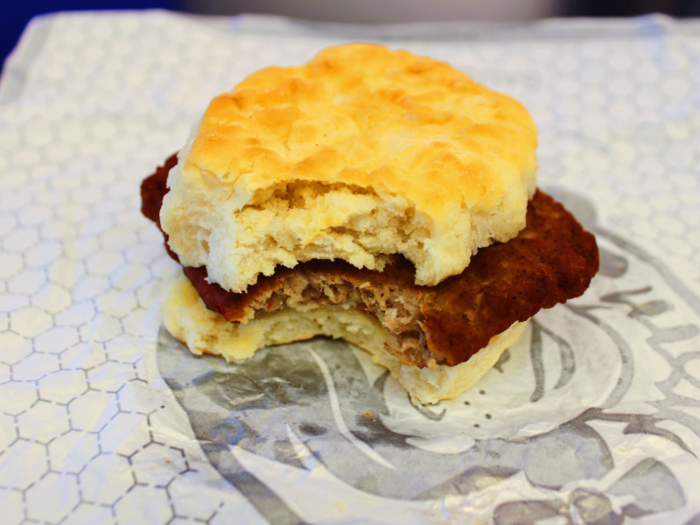 The sausage had a slightly spicy, delicious flavor, accentuated by its buttery biscuit. I could