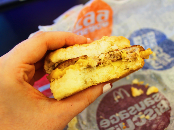 However, the gooey cheese atop the sausage patty was plentiful and cut through the biscuit